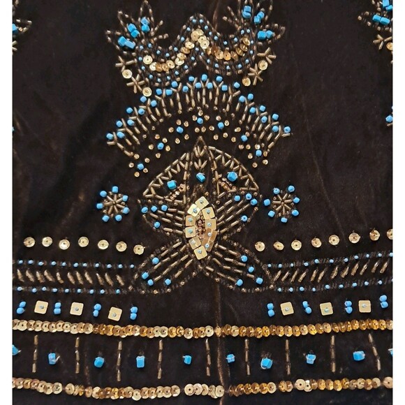 VTG Carole Little Skirt Womens 8 Brown Midi Velvet Beaded Whimsigoth Hippie Boho - Picture 8 of 12